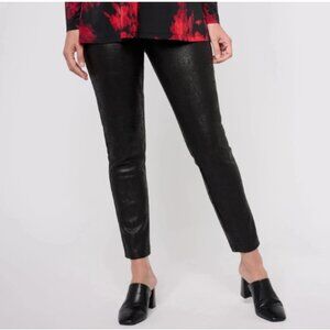 Susan Graver Printed Knit Faux Suede Leggings-Black-Petite 3X-NEW-A618817